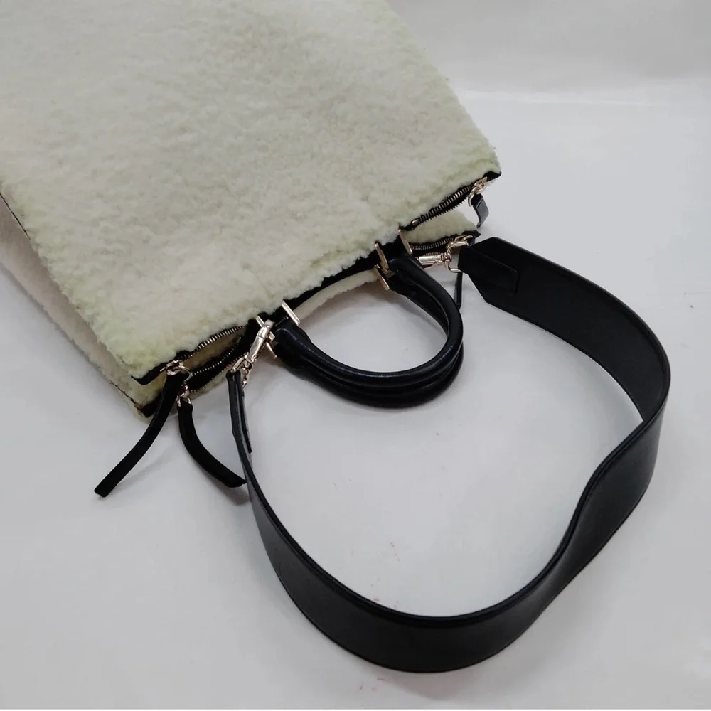 JIL SANDER Quiet Luxury Rare Leather-Trimmed Shearling Tote Bag W Shoulder Strap